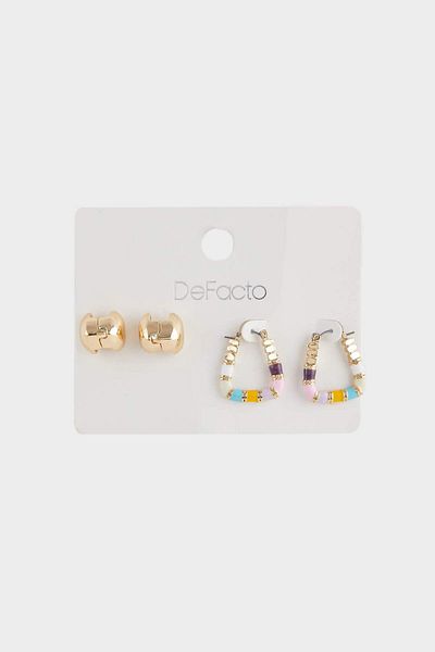 DeFacto Women's 2-Piece Gold Earrings F0703Axns