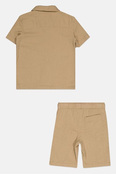 Ocean Pacific Toddlers Boy 2 Pieces Textured Casual Shirt And Drawstring Short Set, Beige