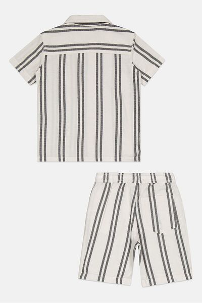 Ocean Pacific Toddlers Boy 2 Pieces Yarn Dyed Casual Shirt And Shorts Set, Off White