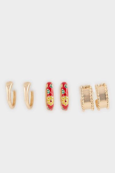 DeFacto Women's 3-Piece Floral Gold Earrings F0865Axns