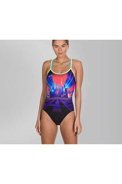 SPEEDO Women Neon Fan Placement Double Cross,back, Blue Combo