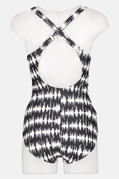 SPEEDO Women One Piece Padded Embroidered Logo Swimsuit, Black/White