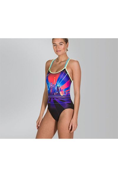 SPEEDO Women Neon Fan Placement Double Cross,back, Blue Combo