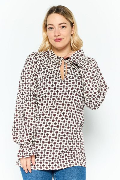 Michael Kors Women V Neck Long Sleeves Allover Print Top, Maroon/White