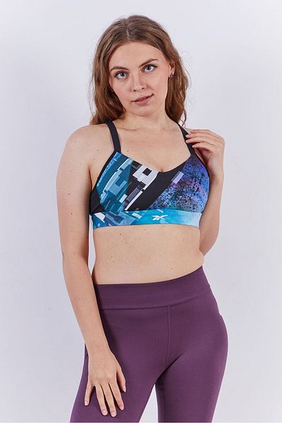 Reebok حمالة صدر رياضية نسائية مبطنة قليلاً بطبعة كاملة، متعددة الألوان