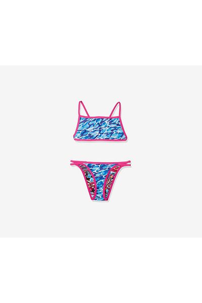 SPEEDO Women 2 Peice Fireglam Flip Reversible Swimsuit, Blue Combo