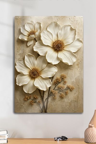 DekorHane 3D Appearance, Ultra Bright Metal Printing, Decorative Flower Nature Painting, Home Office Artistic