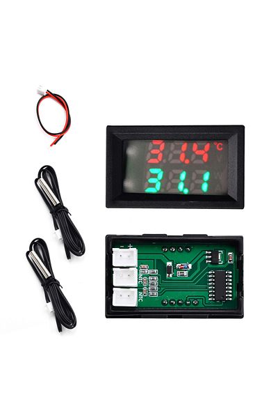 Choice Rod Probe DC4-30V Voltmeter Thermometer 2in1 Dual LED Digital Display Single Voltage Meter Temperatu