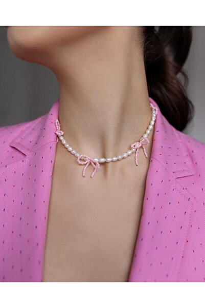 TUHAM AKSESUAR PINTEREST MODEL KADIN FIYONK DETAYLI INCI KOLYE