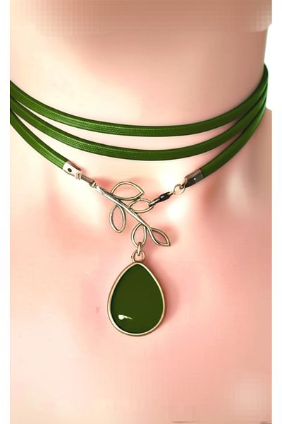 LADYMİRAGE Real Leather Jade Stone Choker