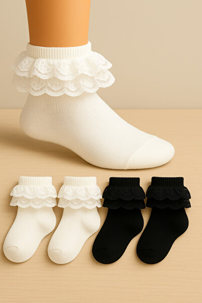 tibo 4 Çift Yumuşak Dantelli Dikişsiz Kız Çocuk Çorabı