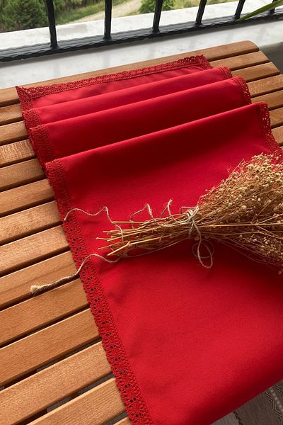 zarafet concept Vintage Lace Detail Duck Linen Runner, Stain-Resistant, Water-Repellent Feature 40*110