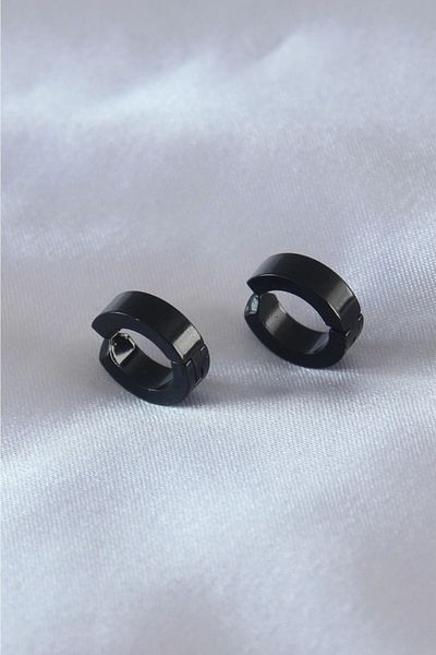 Lynare Compression No Hole Trend Steel Black Unisex Thick Hoop Earrings Fake Earrings Ear Cuff 2Pcs