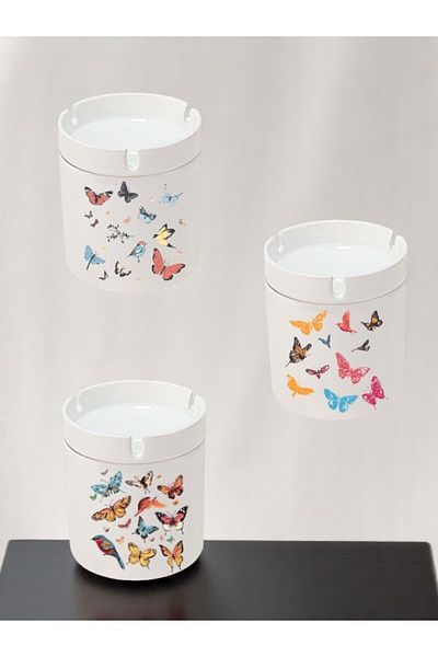 lili hediyelik Butterflies Printed 3-Piece Ceramic Ashtray Ash Tray