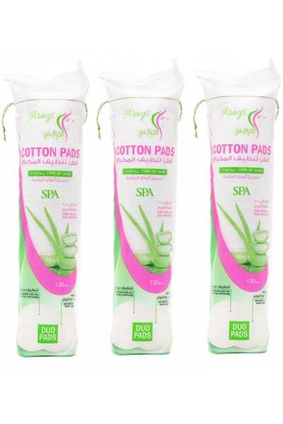 Alarays عبوة من 3 قطع قطنية نقية 100% مع خلاصة الصبار - 3 × 120 قطعة