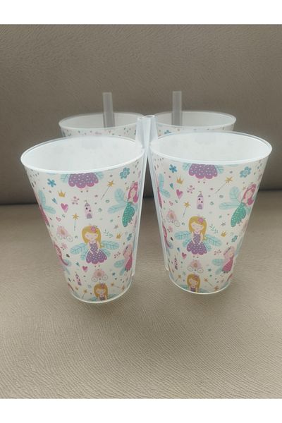Gondol Glasses with Straw 400 ml X 4 Pieces with Girl Figure