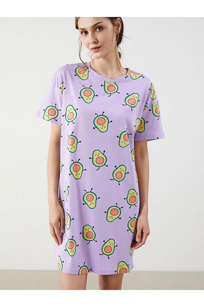 LC Waikiki Cămașă de noapte pentru femei cu decolteu rotund cu imprimeu avocado (S5)