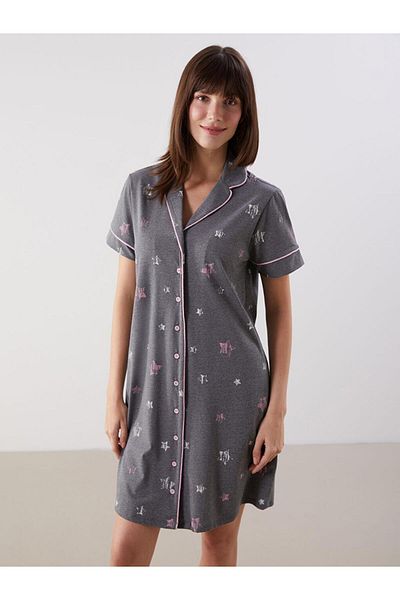 LC Waikiki Shirt Collar Patterned Maternity Nightdress (S5)