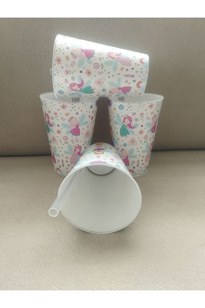 Gondol Glasses with Straw 400 ml X 4 Pieces with Girl Figure