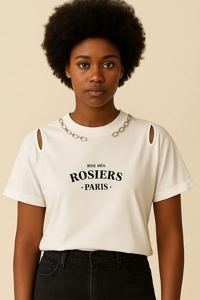 MODA Women's Chain Accessory Detailed 1St Quality T-Shirt