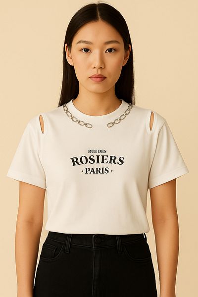 MODA Women's Chain Accessory Detailed 1St Quality T-Shirt
