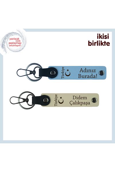 Miaju Sweetheart Stylish Ayyıldız and Türkiye Armağan, Personal Name Written Keychain Set, Sky Blue-S Coffee