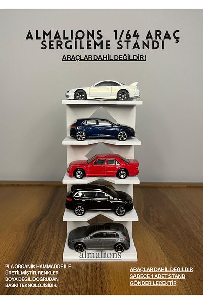 almalions 1/64 Scale Vehicle Display Stand (for 5 Vehicles) - White - Vehicles Not Included!