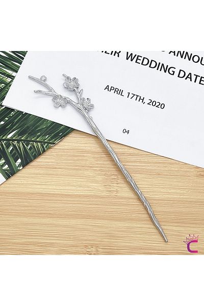 Cinderella Agrafă pentru coc japonez cu flori cu design Dal, culoare argintie de 18 cm - Agrafă pentru coc pentru femei vintage din metal