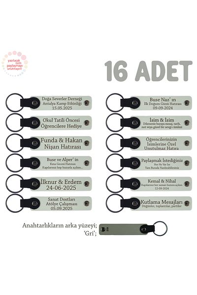 Miaju Set of 16 with Teacher's Name Written for School Ceremonies, Gift Souvenir Keychain, White & Gray