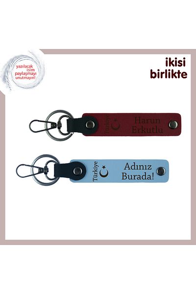 Miaju هدية أنيقة للمكتب الجديد - مجموعة سلسلة مفاتيح شخصية Ayyıldız and Türkiye، اسم مكتوب، أحمر كلاريت-أزرق سماوي