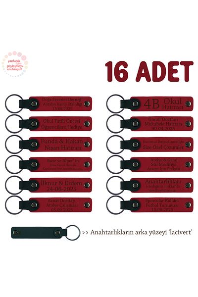 Miaju On the Prep Team, Set of 16, Name Writable Leather Souvenir Keychain, Red & Navy