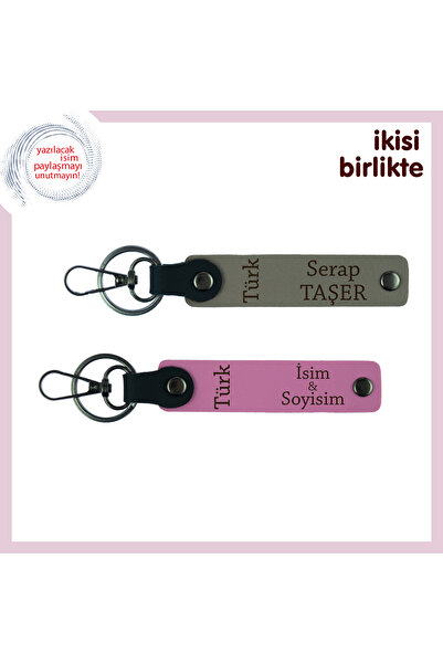 Asortishey Turkish Text Patterned and Name Written Keychain Set, Ash Gray-Pin...
