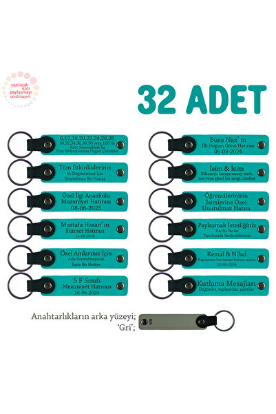 Miaju مجموعة من 32 سلسلة مفاتيح قابلة للكتابة بالاسم كهدية لحفل استقبال المولود الجديد، خاصة بالضيف، فيروزي داكن ورمادي