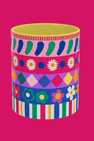 Midas Design كوب بورسلين ملون على شكل زهرة هندسية بتصميم Bloom Code