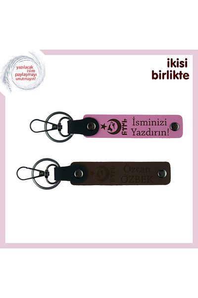 Miaju Sweetheart Ayyıldız Kurt Gokturk Themed Armağan – Name Writable Leather Keychain Set, Pink-Brown