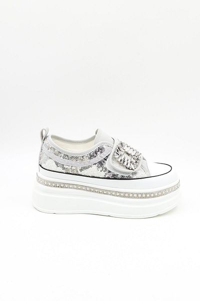 Guja İthak Special Series Sole Stone Detailed Sequin Velcro Women's Sports Shoes Gj423 Gray