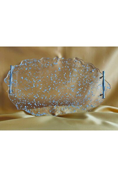 EpoksArt Design Epoksi Sunum Tepsisi,Gümüş Varaklı,Düzensiz Dalgalı Şeffaf Ov...