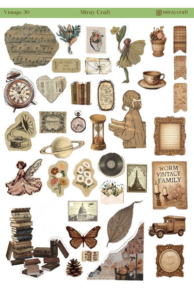 MirayDesign قطعة واحدة من الملصقات ذات الطابع العتيق (12 × 17 سم) للمجلة والد...