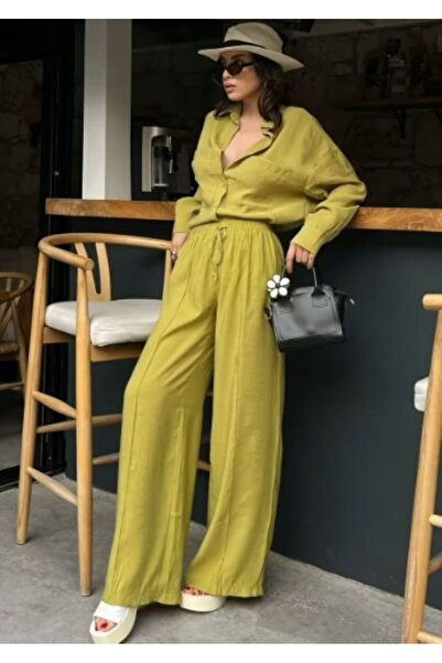 HİLALAKSESUAR10 Yağ Yeşili Renk Beli Lastikli Önden Dikiş Detaylı Geniş Kesim...