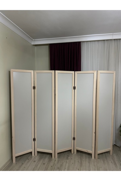 Yc Dekor Ahşap Paravan Ahşap Seperatör 5 Kanatlı Çift Taraflı Mdf Gri