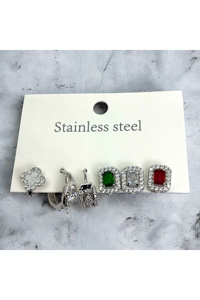 Bumu Design Mini Colored Steel Earrings with Zircon Stone