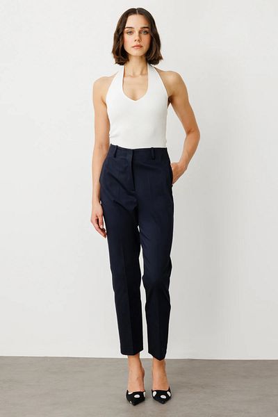 Ekol Women's High Waist Detailed Cotton Trousers 2060 Sand