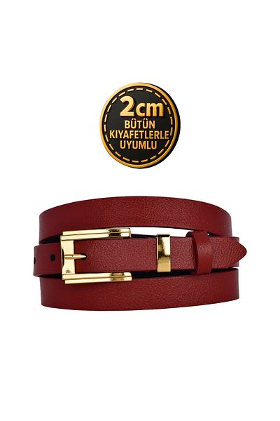 GoDeri Curea de damă 100% din piele naturală, culoare aurie, roșu, cu punte, 2 cm, se potrivește tuturor îmbrăcămintele_BYK-gold