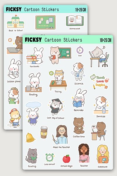 Ficksy Kawaii Style Cute Animals Education Teacher Themed Sticker Set - 40 Pieces of Label Stickers