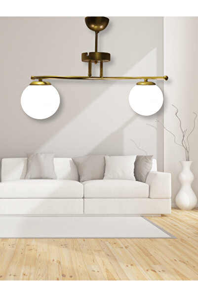 Luzarana Galaksi Modern Tasarım Sarı 2'li Beyaz Camlı Metal Gövde Avize | Salon, Yatak Odası ve Mutfak İçin