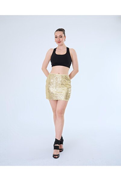 KürkZone Fusta mini cu paiete strălucitoare – Potrivită pentru combinații de ...