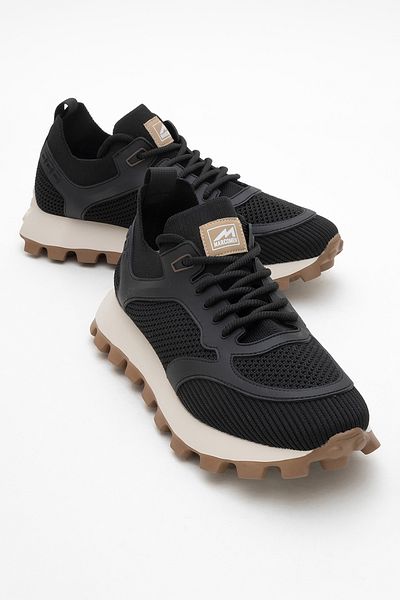 MARCOMEN Men's Thick Sole Knitted Lace-Up Sneaker Mc 21326 Black