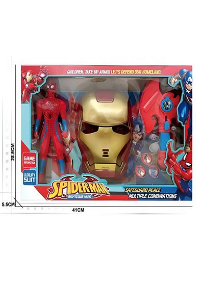 rexa Superhero Equipment Suit Set – Spider-Man & Iron Man Roleplay Set with Action Figure, Mask & Axe