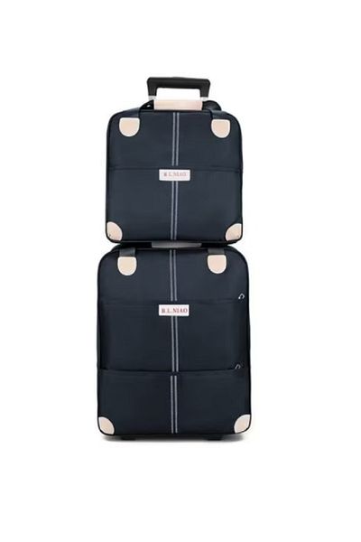 OEM Set Avion pentru bagaje cu geanta de mana, cu doua Roti, 20 inch din doua piese, Albastru Inchis