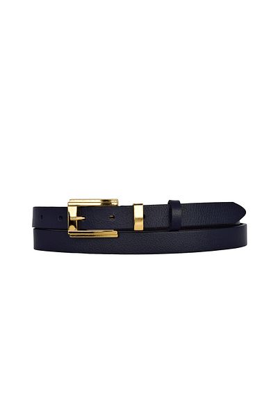 GoDeri Curea de damă 100% din piele naturală, culoare aurie, albastru bleumarin, cu cureaua, 2 cm, se potrivește tuturor îmbrăcămintele_BYK-gold